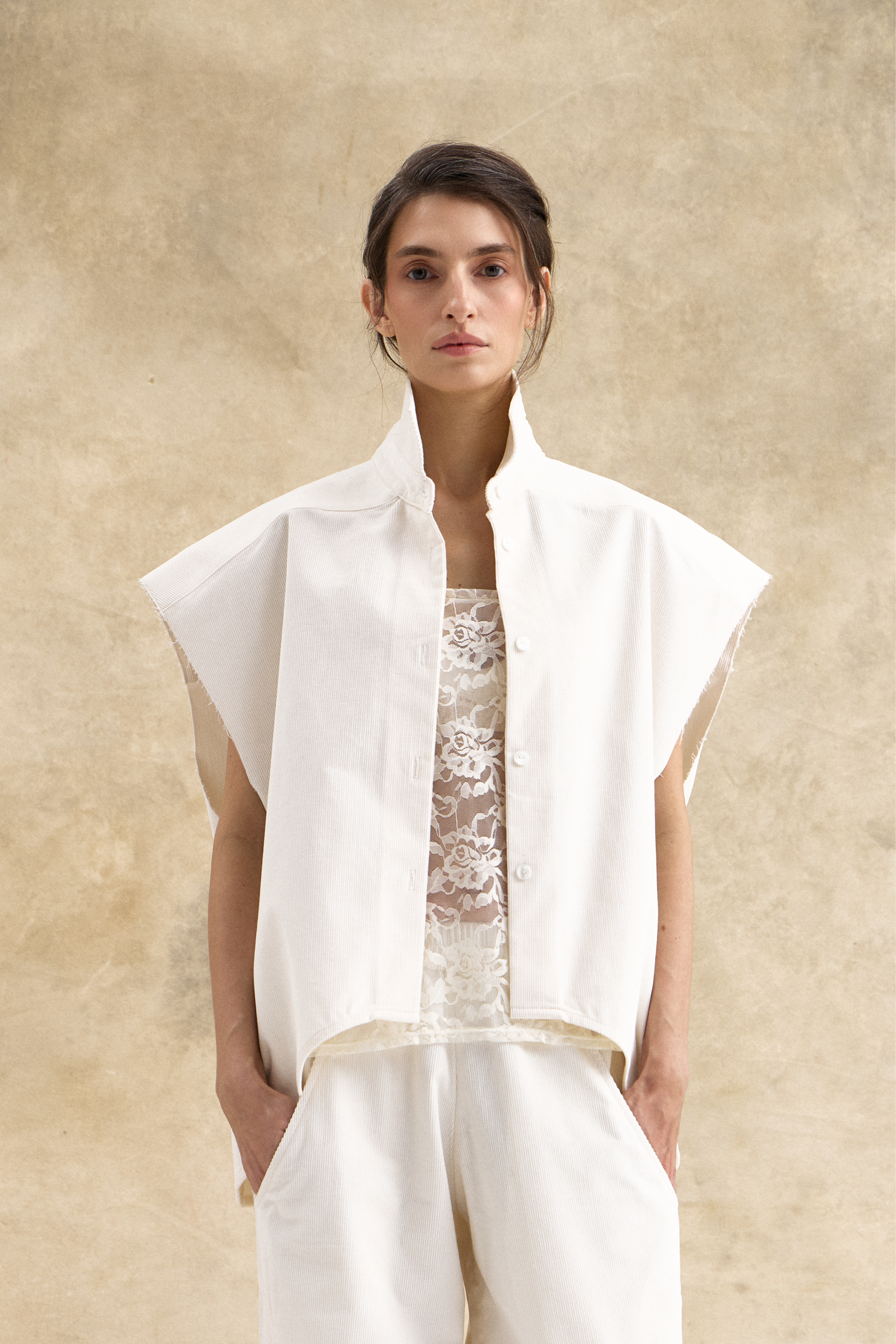 Cream Corduroy Waistcoat Top