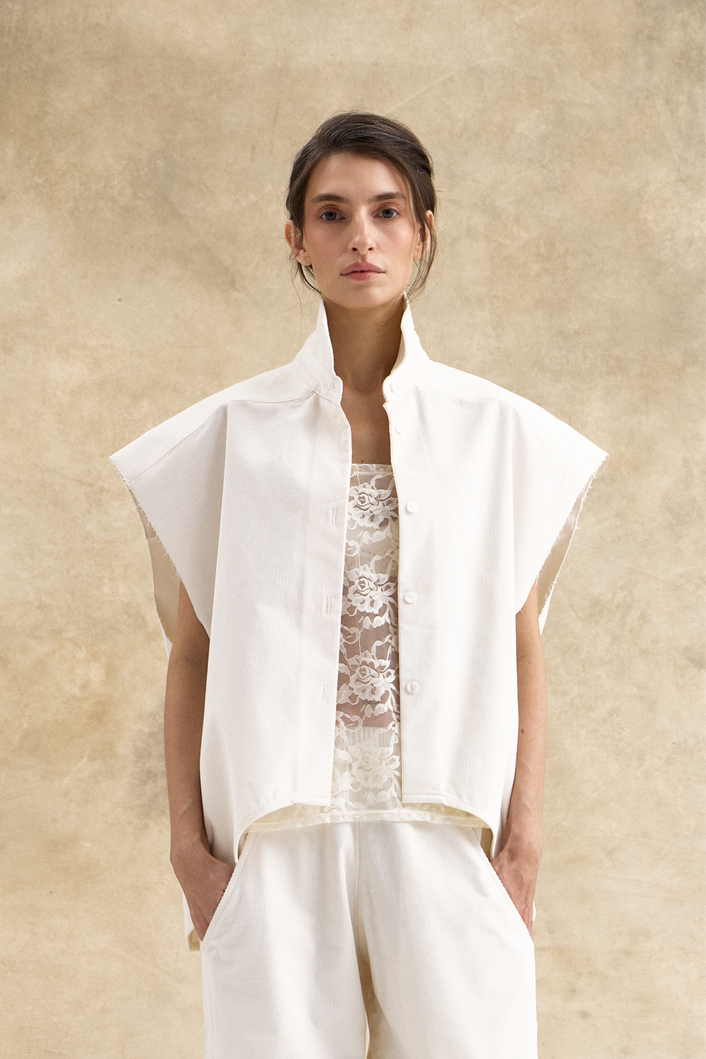 Cream Corduroy Waistcoat Top