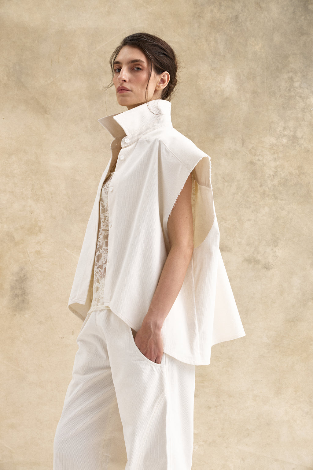 Cream Corduroy Waistcoat Top