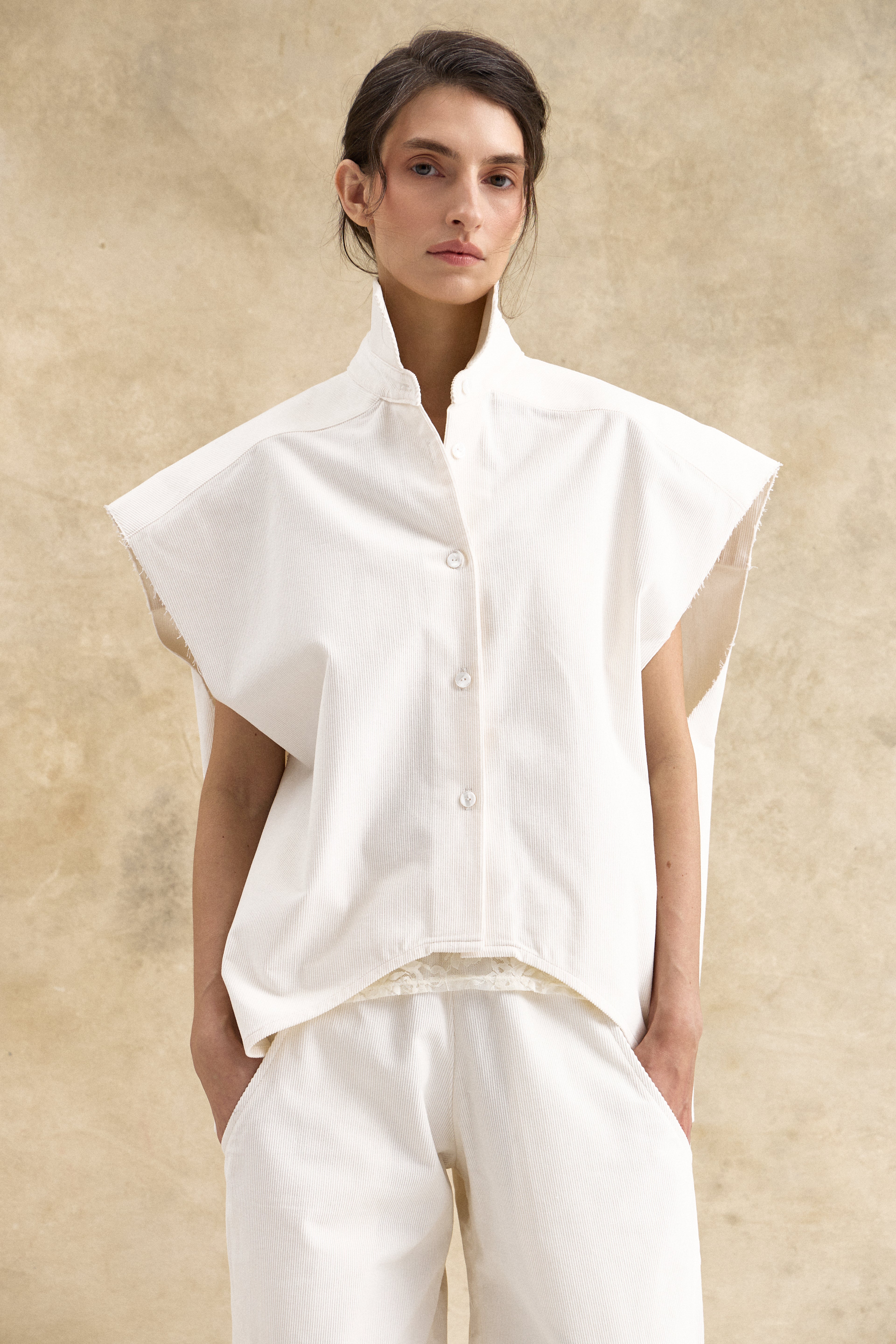 Cream Corduroy Waistcoat Top