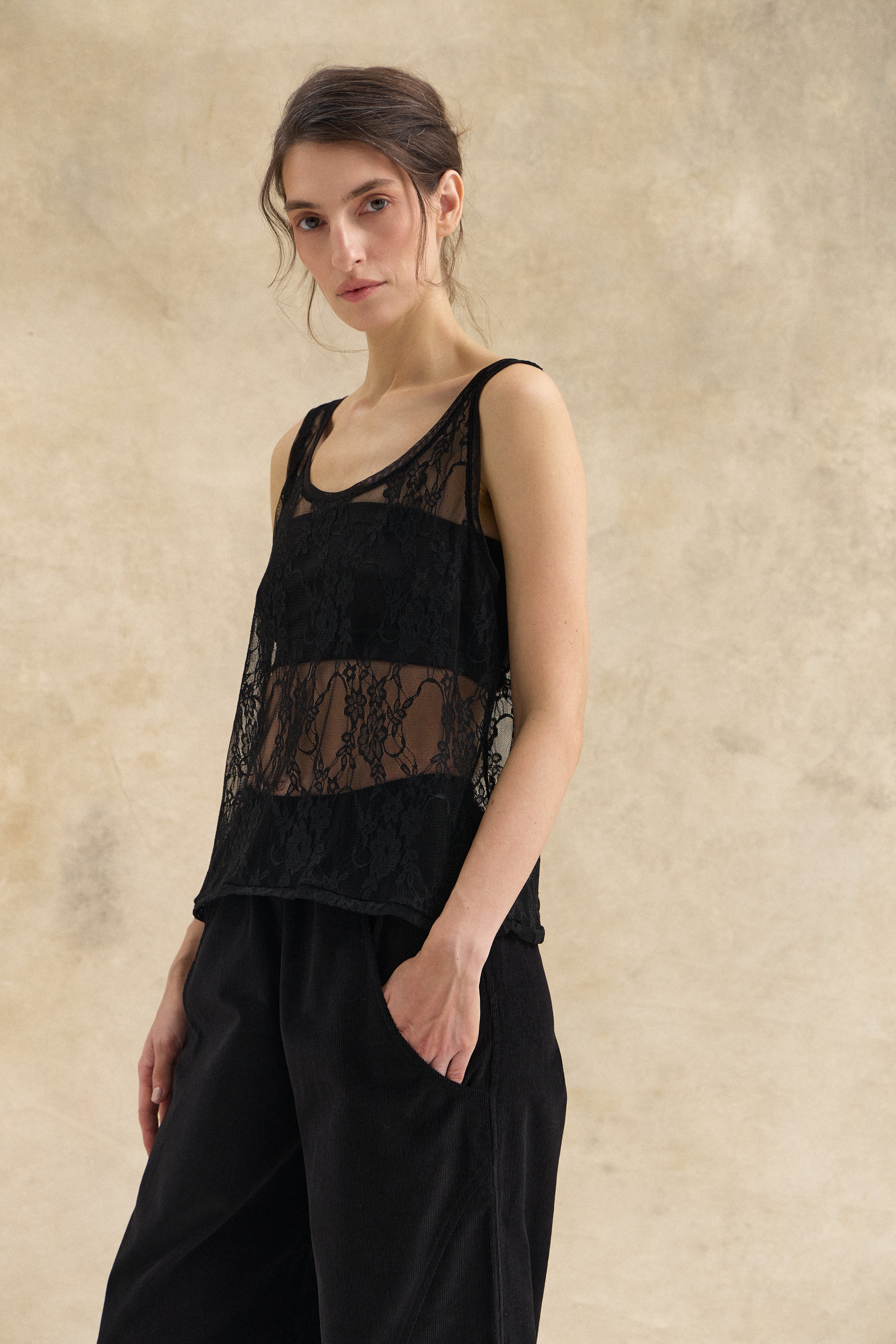 Black Guipure Lace Top