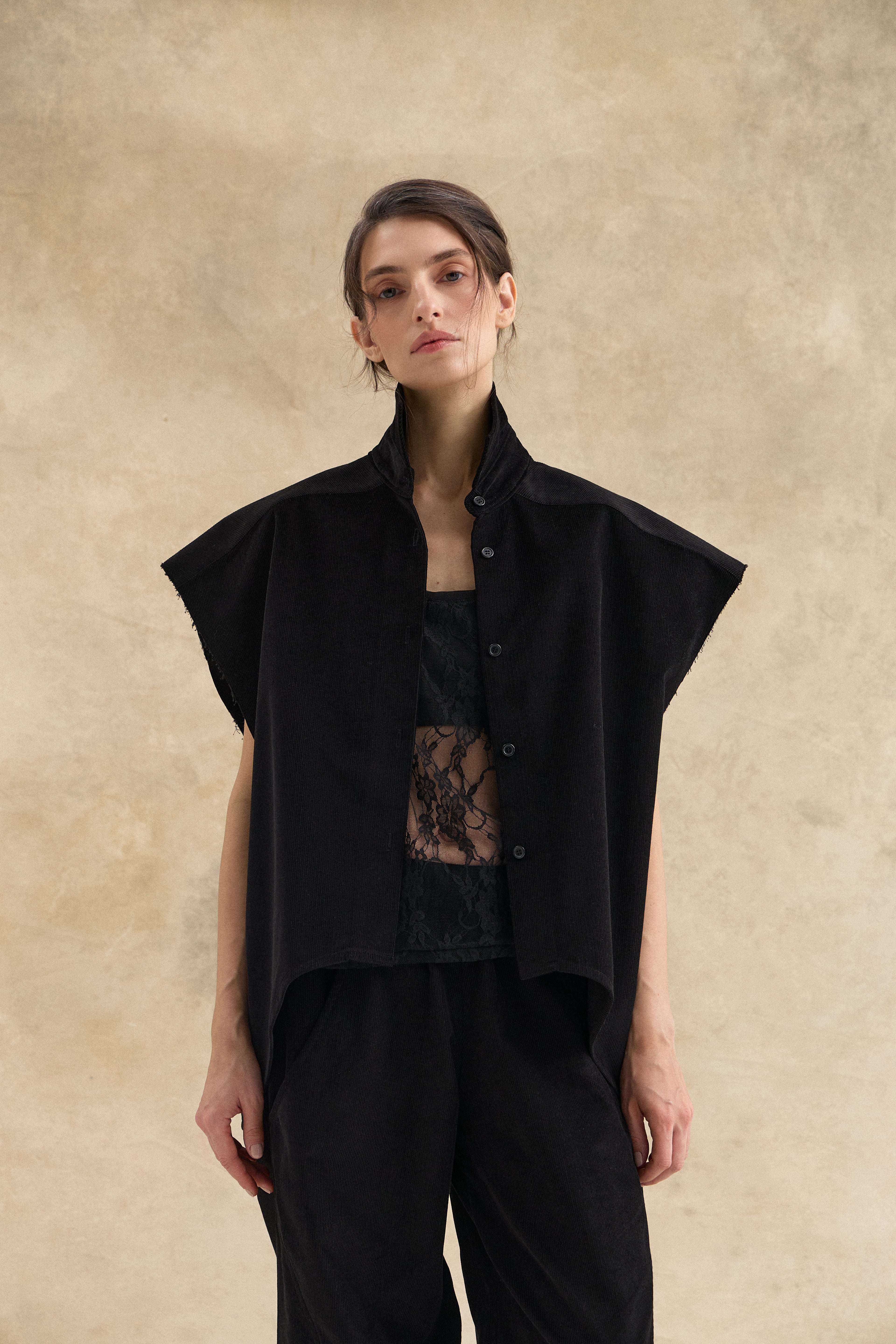 Black Corduroy Waistcoat Top