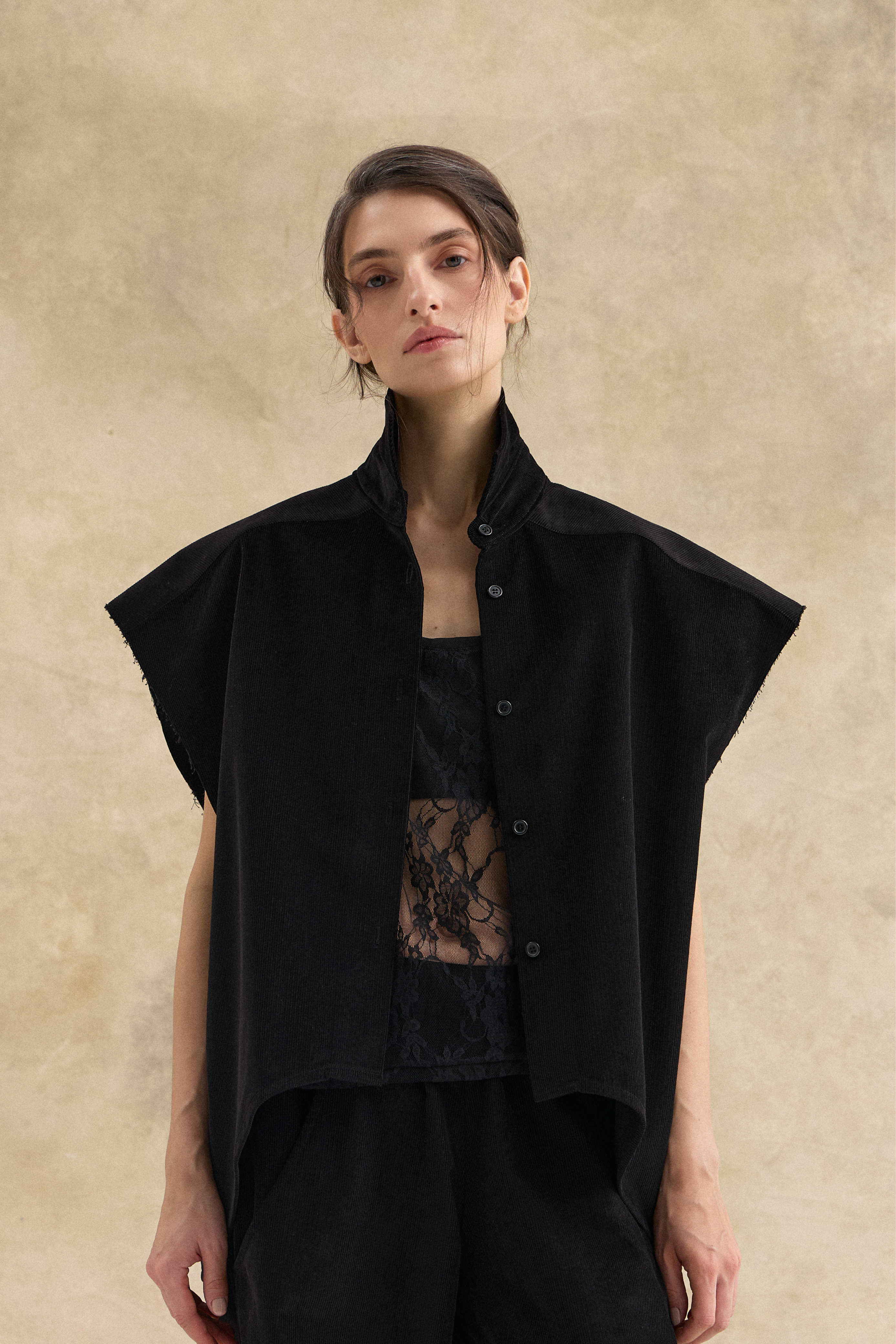 Black Corduroy Waistcoat Top