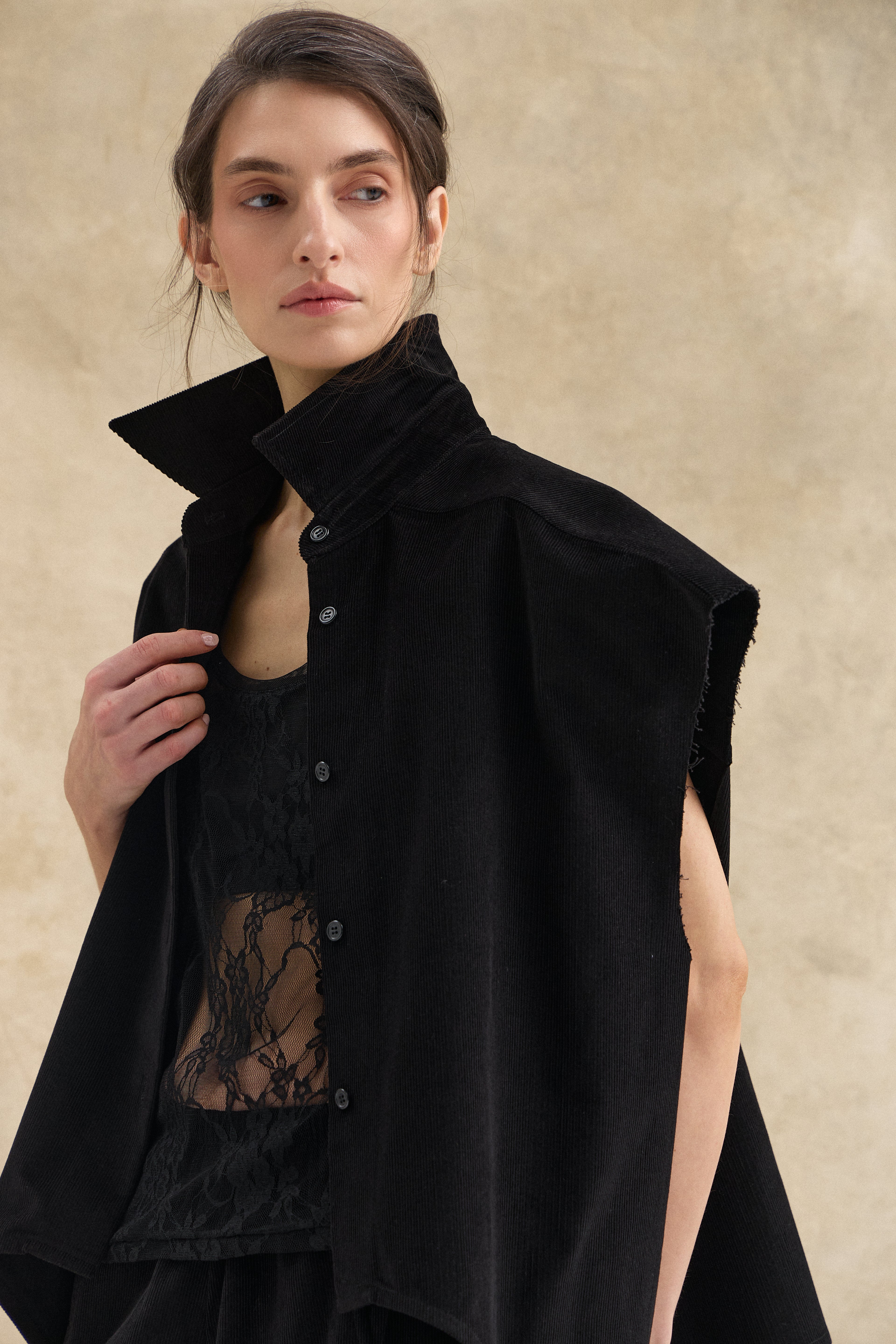 Black Corduroy Waistcoat Top