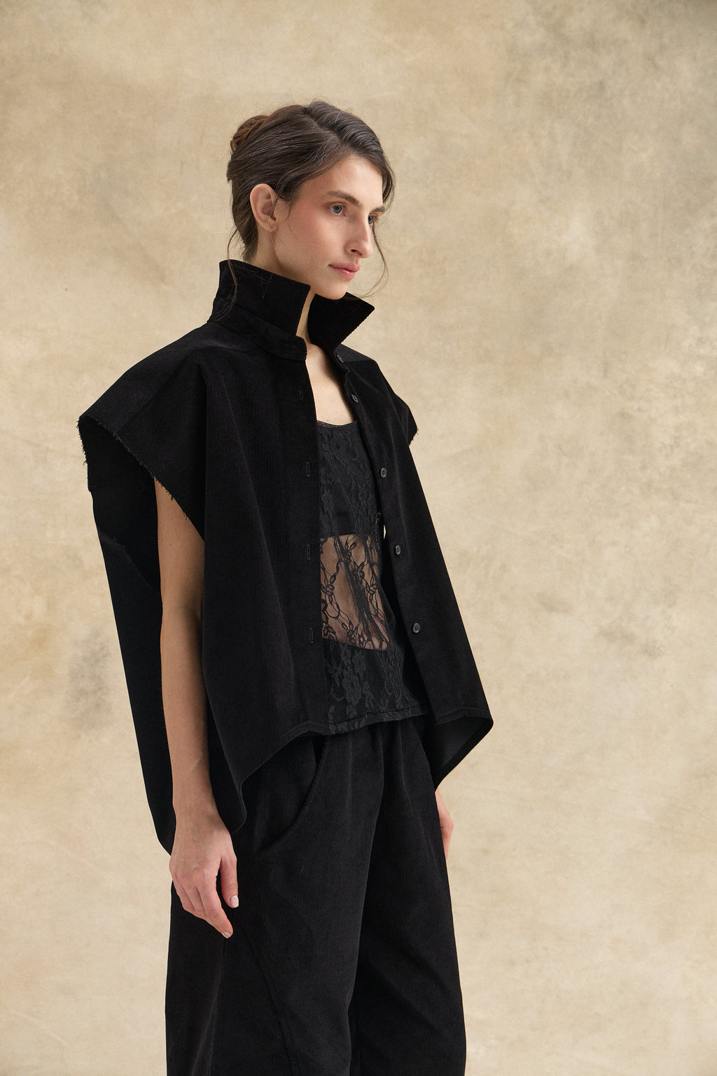 Black Corduroy Waistcoat Top