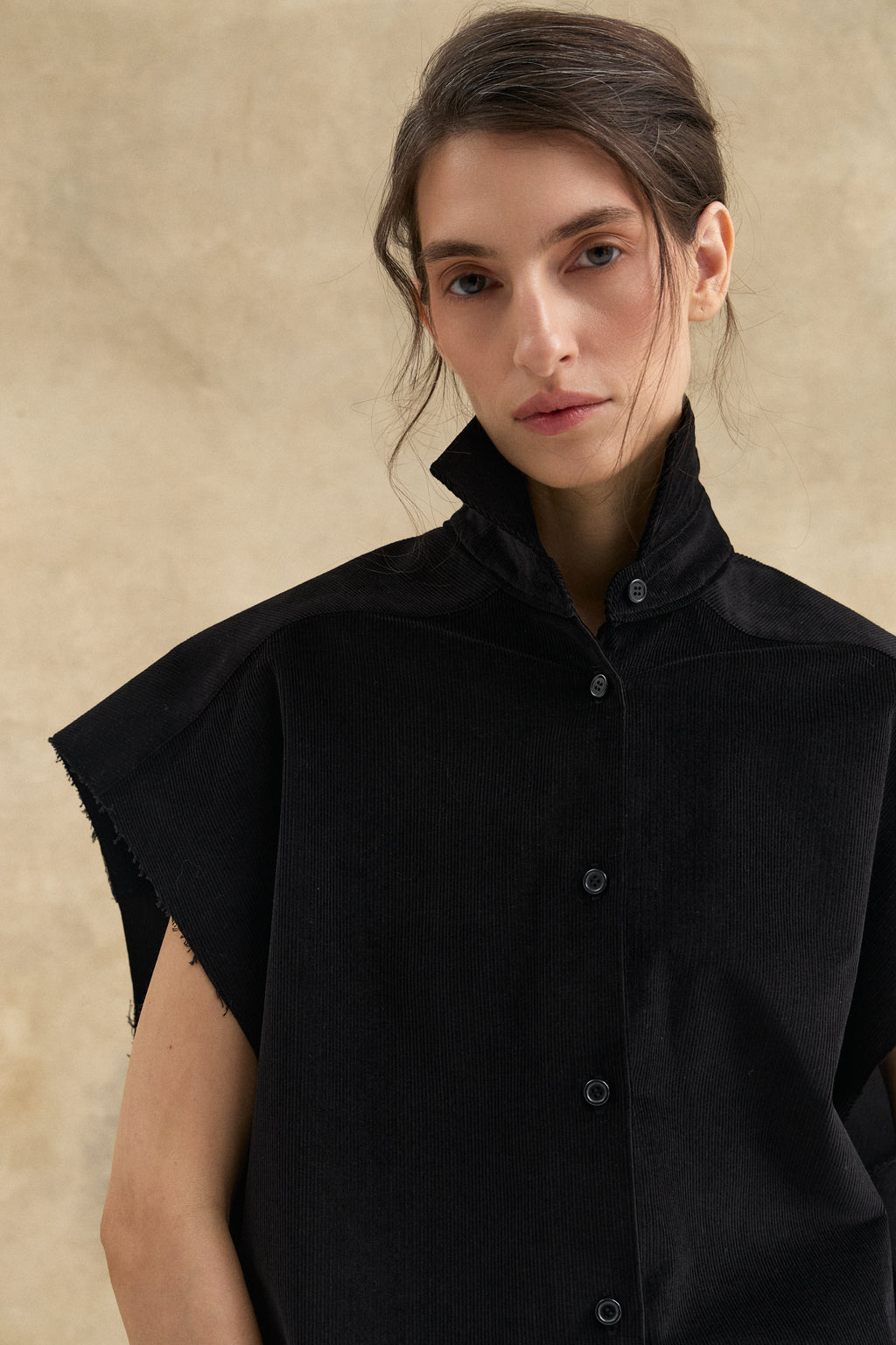 Black Corduroy Waistcoat Top